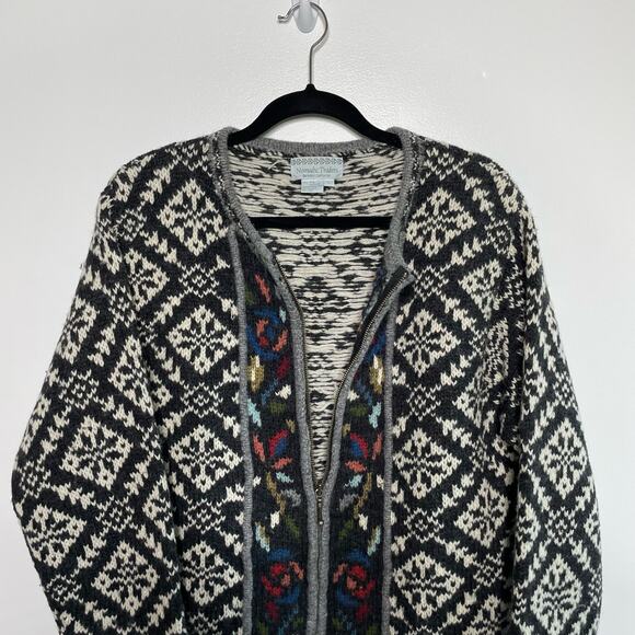 Vtg Nomadic Traders Fair Isle Cardigan Sweater Full Zip Long Sleeve Multicolor L - Picture 3 of 10